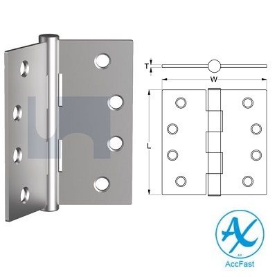 100mm x 100mm Butt Hinge Fixed Pin (Pair) Stainless Steel Grade 304