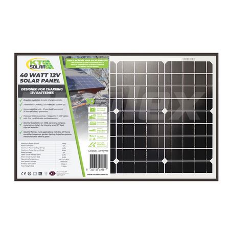 SOLAR PANEL - 40 Watt, 12V Single Cell Mono-crystalline Solar Panel