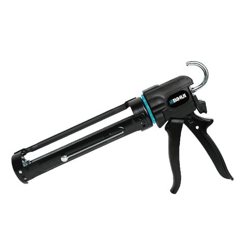 PREMIUM CAULKING GUN, PATENTED 360 ROTARY TYPE STEEL RIVETED CARRIAGE, PATENTED NO TRIGGER GAP DESIGN