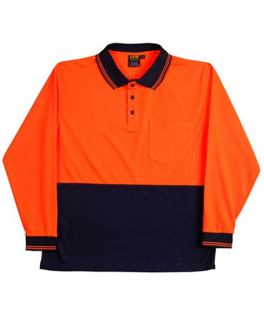 Safety Polo L/S Fluro Org/Navy