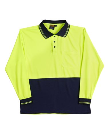 Safety Polo L/S Fluro Ylw/Navy