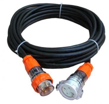 25m Three Phase Extension Lead Heavy Duty 6mm core with 32amp Weatherproof Plug and 4 pin Socket