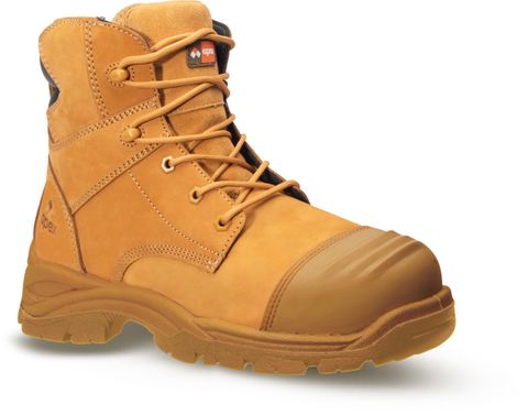 The Sparky - Side Zip Lace-Up Safety Boot  Wide Fit - Wheat
