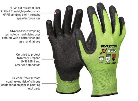 Gloves - Razor X320 Hi-Vis Green Cut 3 Glove