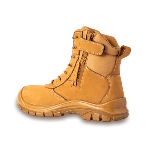 The Waihi -Side Zip High Leg Lace-Up Safety Boot  Wide Fit - Wheat