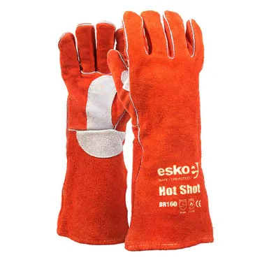Hot Shot - Red Welders Gloves, Kevlar stitched, lined/welted, 406mm long
