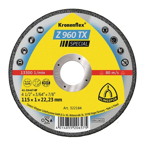 Kronenflex Cutting Disc Z960TX 115 x 1.0 x 22 PK25