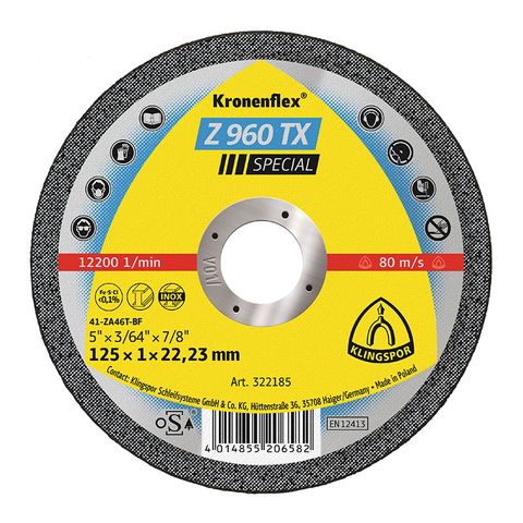 Kronenflex Cutting Disc Z960TX 125 x 1.0 x 22 PK25