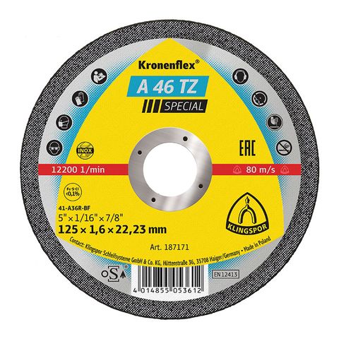 Klingspor Cutting Disc A46TZ 125 x 1.6 x 22mm PK25