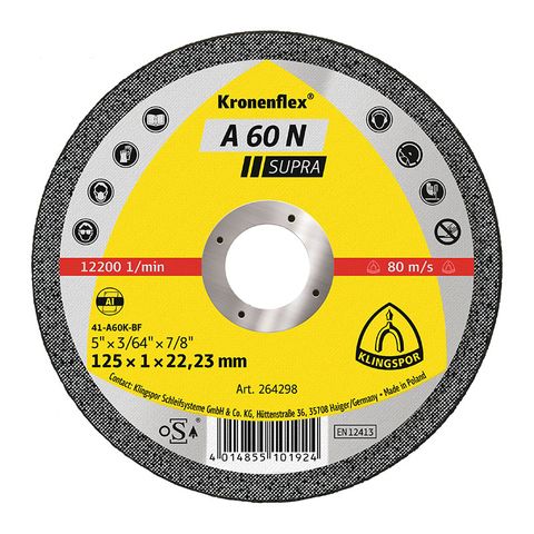 Klingspor Cutting Disc A60N Supra 125 x 1.0mm PK25