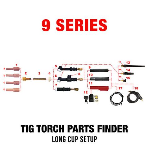 WP9 Series Long Cup TIG Torch Setup