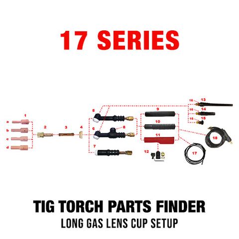 WP17 Series Long Gas Lens Cup Tig Setup