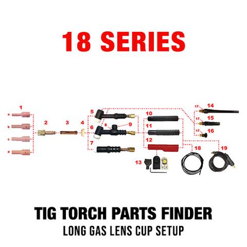 WP18 Series Long Gas Lens Cup TIG Setup