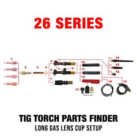 WP26 Series Long Gas Lens Cup TIG Setup