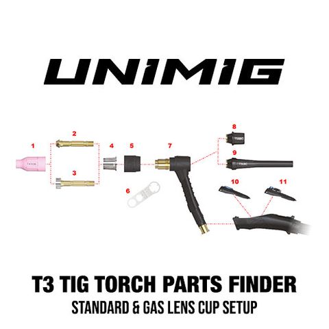 Unimig T3 TIG Torch Parts Breakdown