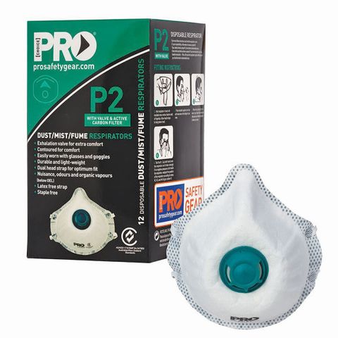 P2 Disposable Respirator with Valve & Carbon Filter PK12
