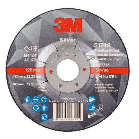 3M Silver Depressed Centre Rigid Grind Wheel 125x7x22mm
