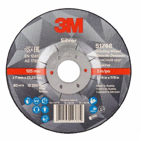 3M Silver Depressed Centre Rigid Grind Wheel 125x7x22mm PK10