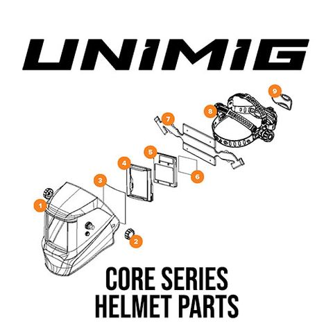 Unimig Core Series Welding Helmet Parts Breakdown