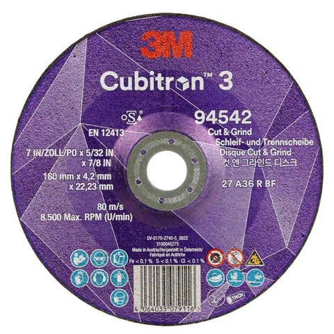 3M Cubitron 3 Cut & Grind Wheel 180x4.2x22mm 36G PK10