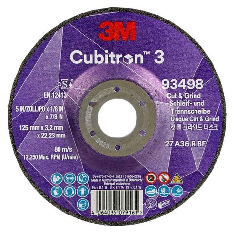 3M Cubitron 3 Cut & Grind Wheel 125x3.2x22mm 36G PK10