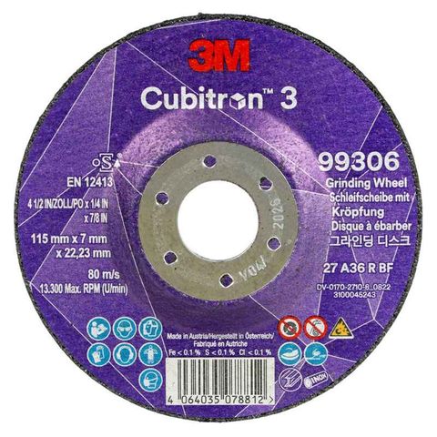 3M Cubitron 3 Grinding Wheel 115x7x22mm 36G PK10
