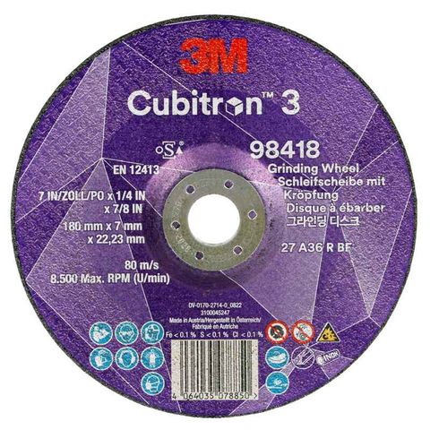 3M Cubitron 3 Grinding Wheel 180x7x22mm 36G PK10