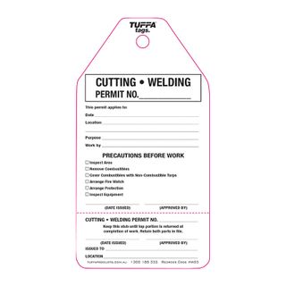 Cutting Welding Permit Tags 150 x 80mm PK100