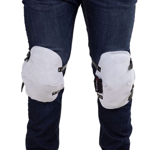 Blue Max Chrome Leather Welders Knee Pad - Strap & Buckle