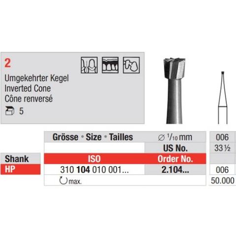 Edenta Steel Bur Inverted Cone 2.104.006