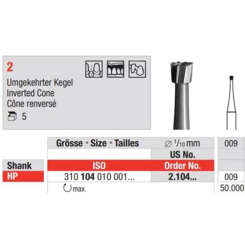 Edenta Steel Bur Inverted Cone 2.104.009