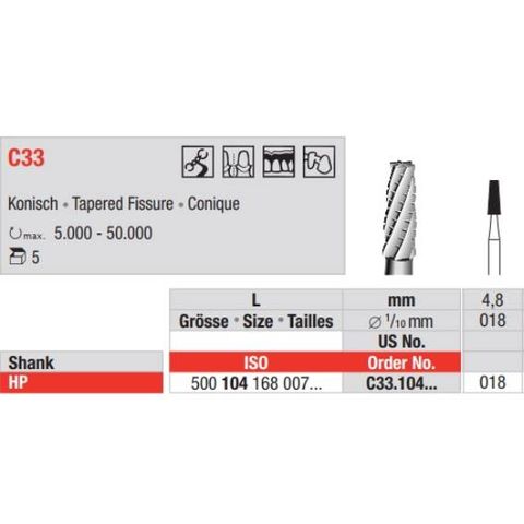 Tungsten Carbide Bur Fig 33.018HP 6pcs