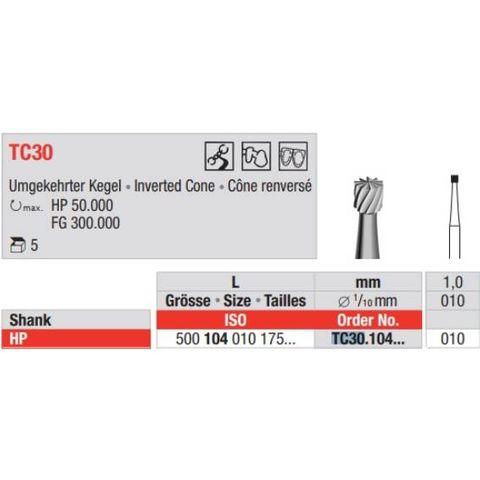 Tungsten Carbide Bur Fig 30.012 HP 5pcs