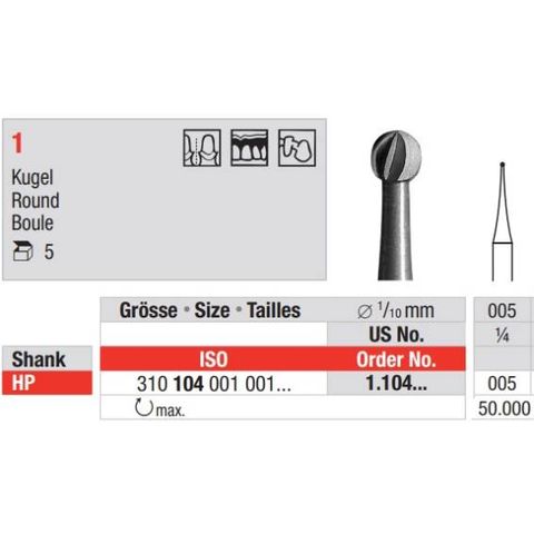 Edenta Steel bur 1.104.005 Packet of 5