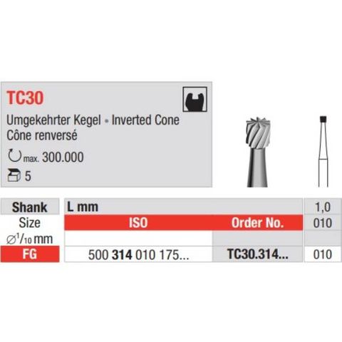 Tungsten Carbide Bur Fig 30.010 FG 5pcs