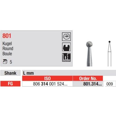 Diamond Bur 801.009 FG Packet