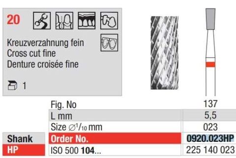 Carbide Bur 0920.023HP Cross Cut Fine