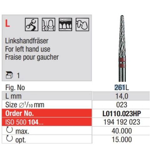 Carbide Bur 0110.023HP Cross Left Hand