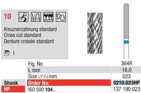 Carbide Bur 0210.023HP Cross Cut Coarse