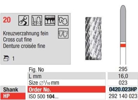 Carbide Bur 0420.023HP Cross Cut