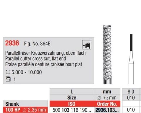 Parallel Cutter Cross Cut 010HP Flat End