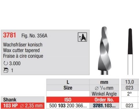 Wax Cutter Tapered 3781.103.023