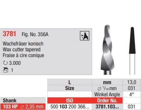 Wax Cutter Tapered 3781.103.031