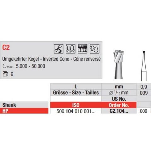 Tungsten Carbide Bur Fig 2.009 HP 5pcs