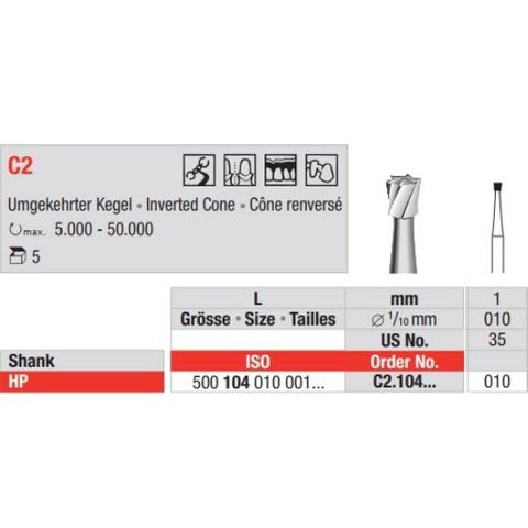 Tungsten Carbide Bur Fig 2.010 HP 5pcs