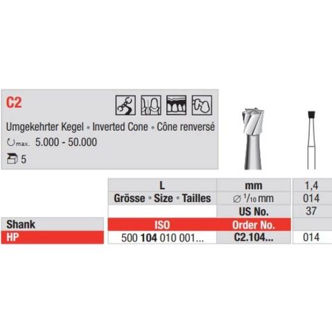 Tungsten Carbide Bur Fig 2.014 HP 5pcs