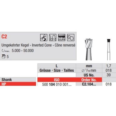 Tungsten Carbide Bur Fig 2.018 HP 5pcs