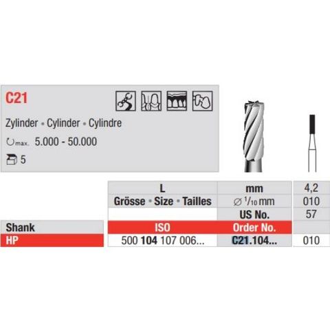 Tungsten Carbide Bur Fig 21.010HP 5pcs