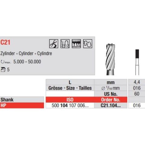 Tungsten Carbide Bur Fig 21.016HP 5pcs