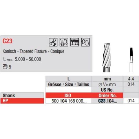 Tungsten Carbide Bur Fig 23.014HP 6pcs